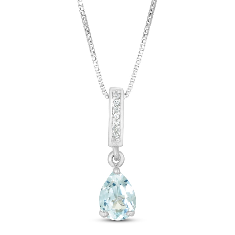Main Image 1 of Lab-Created Aquamarine/Sapphire Necklace Pear/Round Sterling Silver