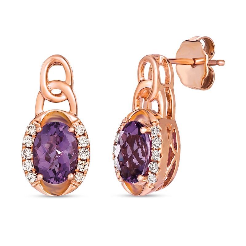 Le Vian Amethyst Earrings 1/6 ct tw Diamonds 14K Strawberry Gold