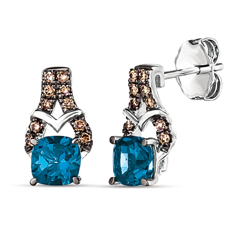 Le Vian Blue Topaz Earrings 1/8 ct tw Diamonds 14K Vanilla Gold