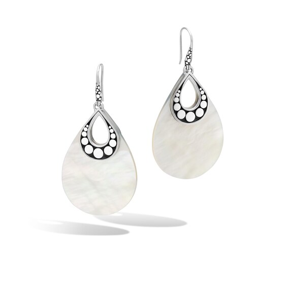 Jared John Hardy Dot Drop Earrings White Mother of Pearl Sterling Silver