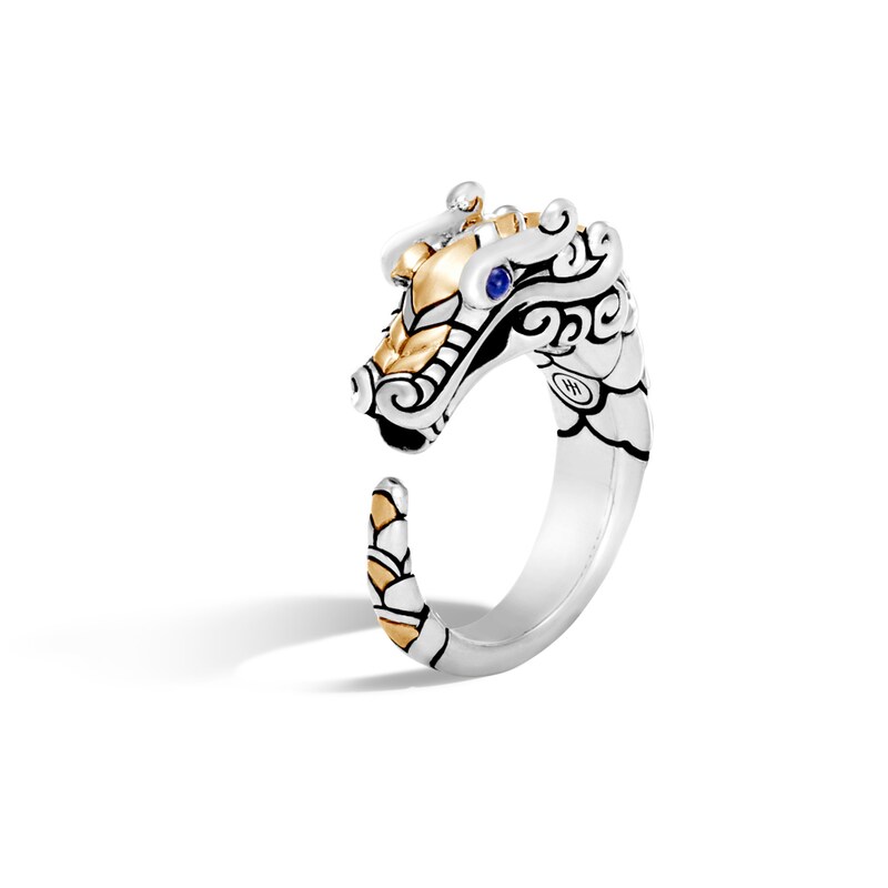 John Hardy Legends Naga Brushed Ring Blue Sapphire Sterling Silver/18K Yellow Gold