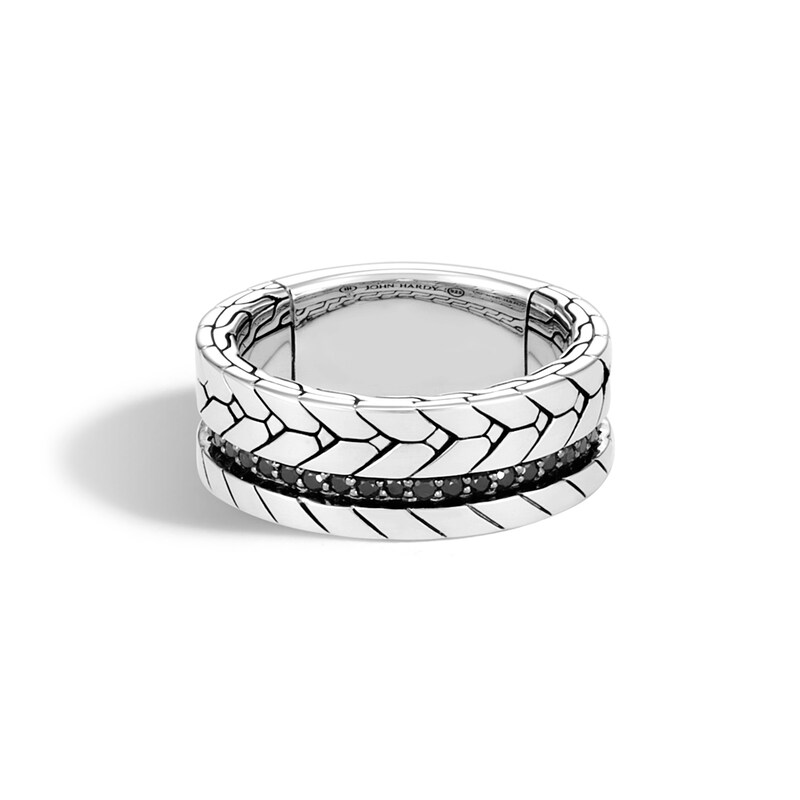 John Hardy Men's Modern Chain Ring Natural Black Sapphire/Natural Black Spinel Sterling Silver