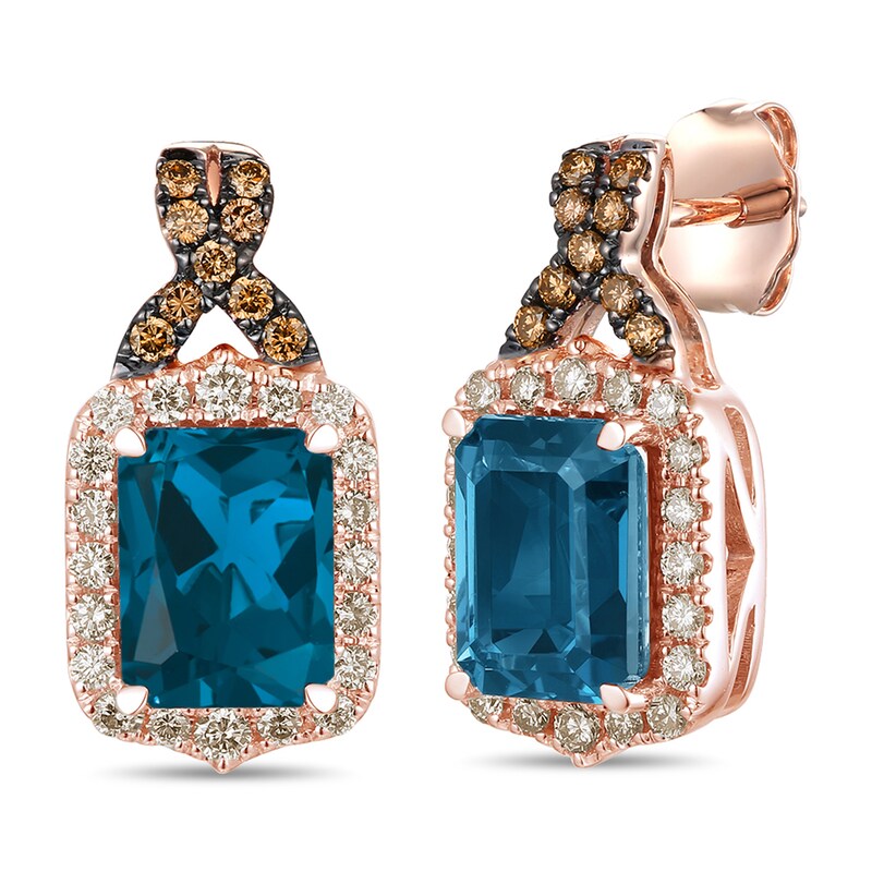 Le Vian Natural Blue Topaz Earrings 1/2 ct tw Diamonds 14K Strawberry Gold