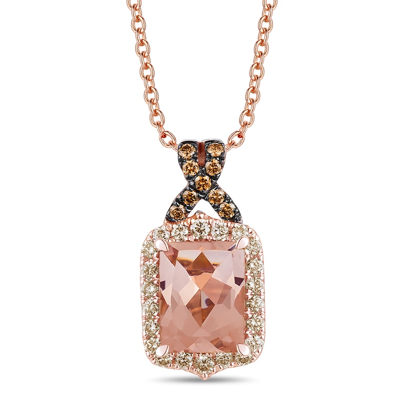 Main Image 1 of Le Vian Natural Morganite Necklace 1/3 ct tw Diamonds 14K Strawberry Gold