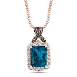 Le Vian Natural Blue Topaz Necklace 1/3 ct tw Diamonds 14K Strawberry Gold