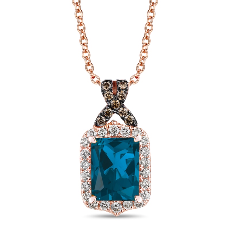Main Image 1 of Le Vian Natural Blue Topaz Necklace 1/3 ct tw Diamonds 14K Strawberry Gold