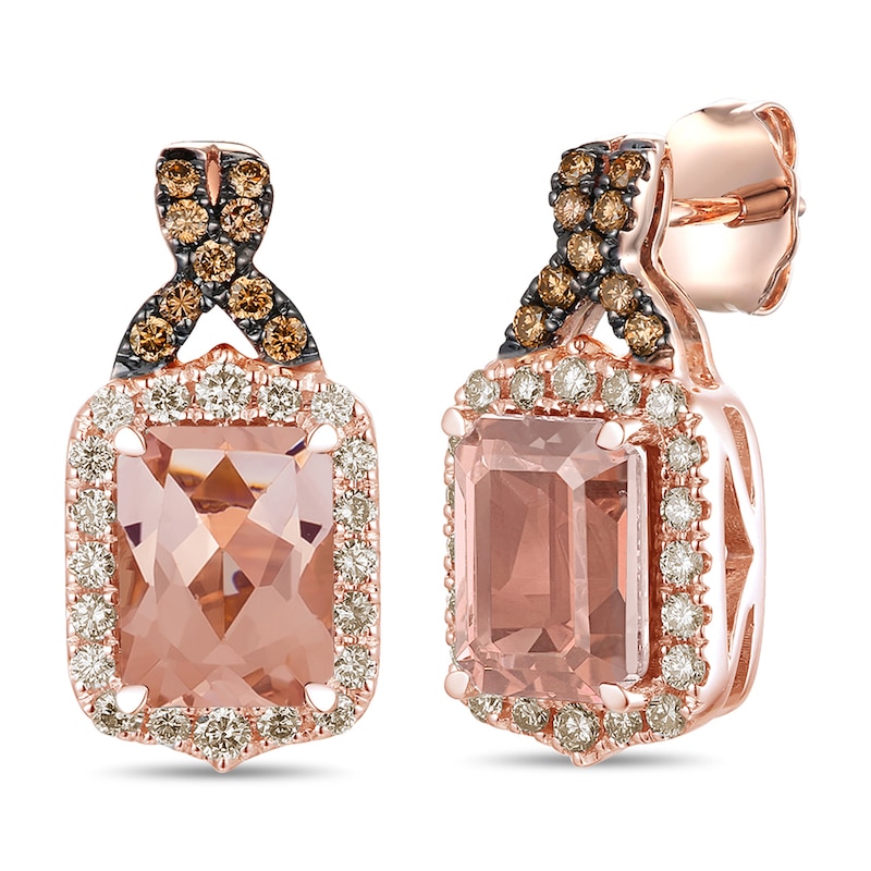 Main Image 1 of Le Vian Natural Morganite Earrings 1/2 ct tw Diamonds 14K Strawberry Gold