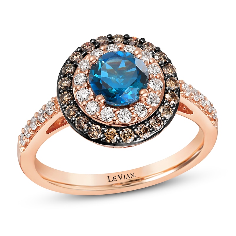 Main Image 1 of Le Vian Natural Blue Topaz Ring 5/8 ct tw Diamonds 14K Strawberry Gold