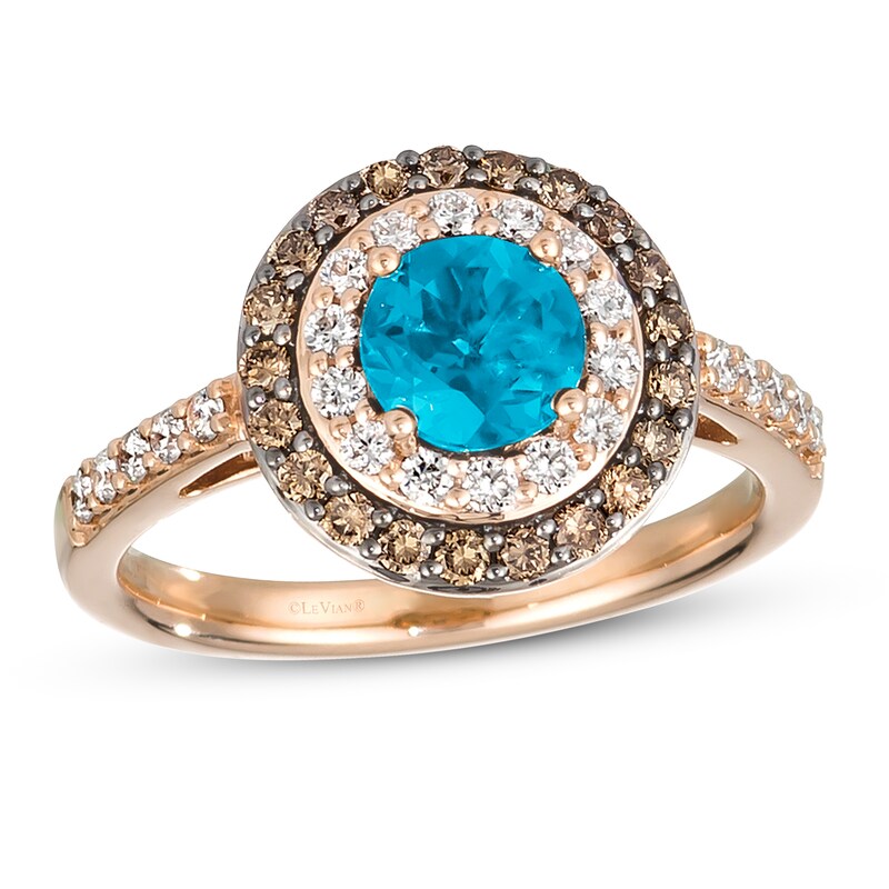 Main Image 1 of Le Vian Natural Blue Topaz Ring 5/8 ct tw Diamonds 14K Strawberry Gold