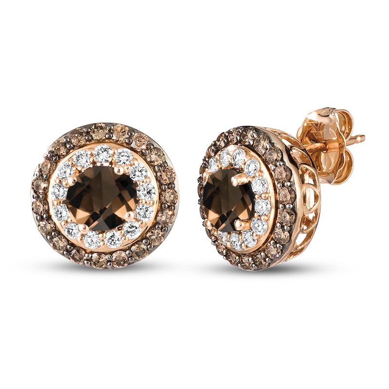 Main Image 1 of Le Vian Natural Smoky Quartz Earrings 7/8 ct tw Diamonds 14K Strawberry Gold