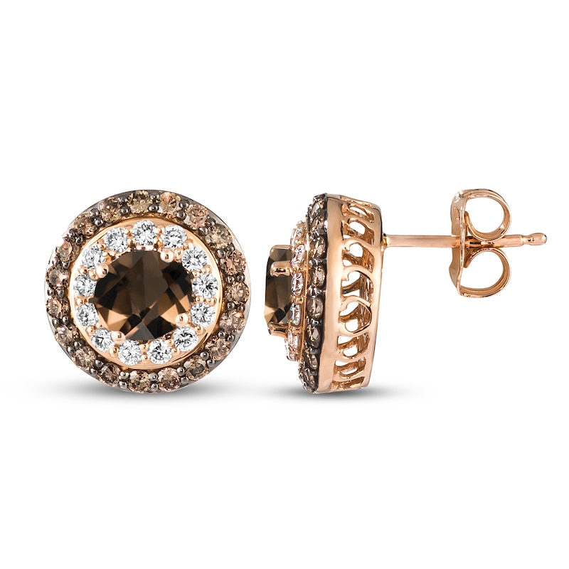Main Image 2 of Le Vian Natural Smoky Quartz Earrings 7/8 ct tw Diamonds 14K Strawberry Gold