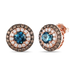 Le Vian Natural Blue Topaz Earrings 7/8 ct tw Diamonds 14K Strawberry Gold