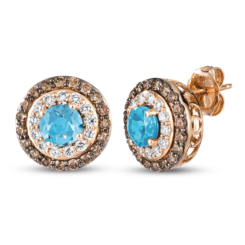 Le Vian Natural Blue Topaz Earrings 7/8 ct tw Diamonds 14K Strawberry Gold