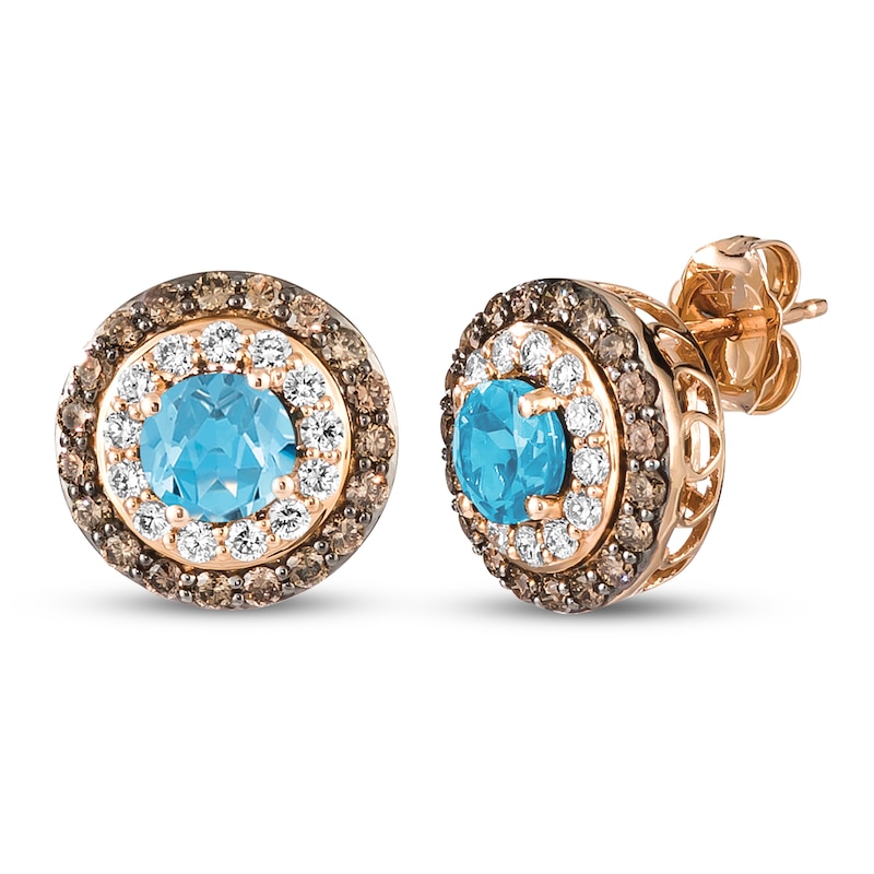 Main Image 1 of Le Vian Natural Blue Topaz Earrings 7/8 ct tw Diamonds 14K Strawberry Gold