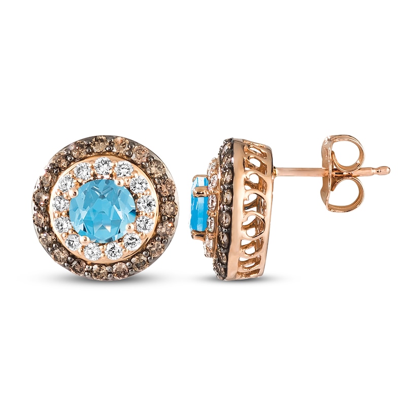 Main Image 2 of Le Vian Natural Blue Topaz Earrings 7/8 ct tw Diamonds 14K Strawberry Gold