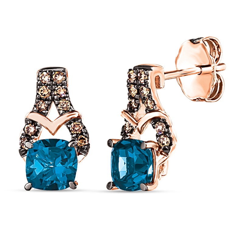 Main Image 1 of Le Vian Natural Blue Topaz Earrings 1/8 ct tw Diamonds 14K Strawberry Gold