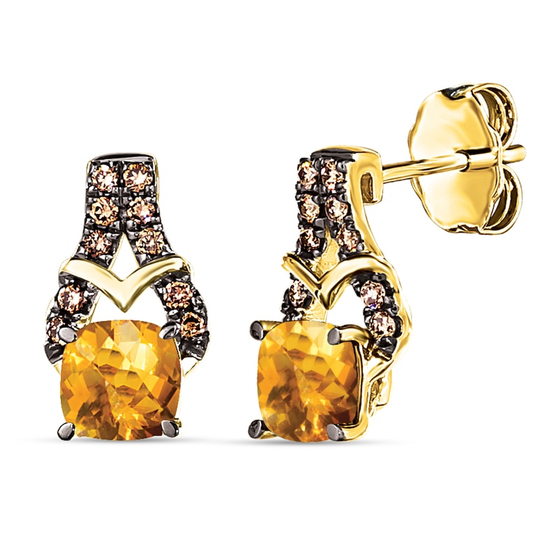 Main Image 1 of Le Vian Natural Citrine Earrings 1/8 ct tw Diamonds 14K Honey Gold