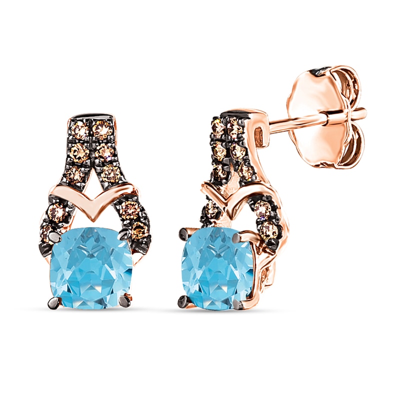 Le Vian Natural Blue Topaz Earrings 1/8 ct tw Diamonds 14K Strawberry Gold