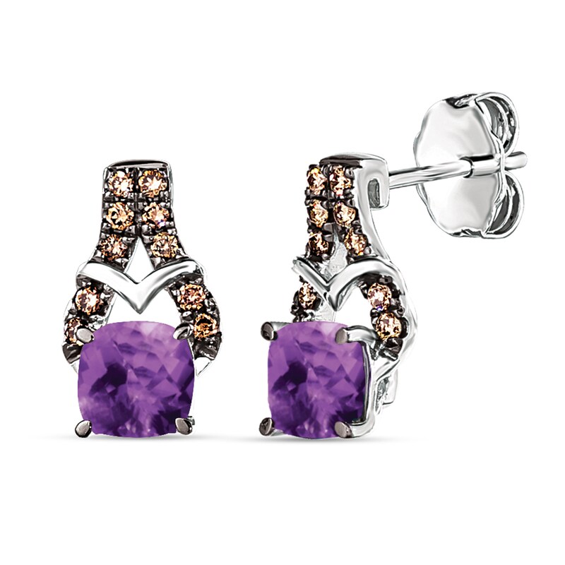 Main Image 1 of Le Vian Natural Amethyst Earrings 1/8 ct tw Diamonds 14K Vanilla Gold
