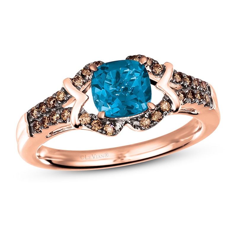 Le Vian Natural Blue Topaz Ring 1/5 ct tw Diamonds 14K Strawberry Gold