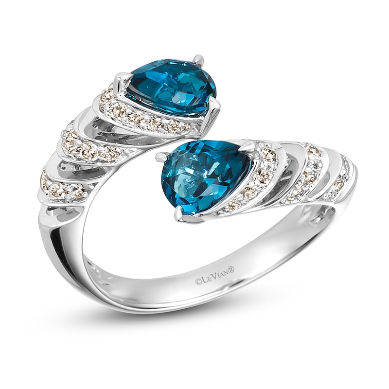 Le Vian Natural Blue Topaz Ring 1/3 ct tw Diamonds 14K Vanilla Gold