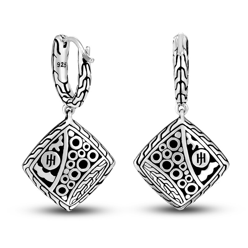 John Hardy Classic Chain Square Drop Earrings Natural Blue Sapphire Sterling Silver