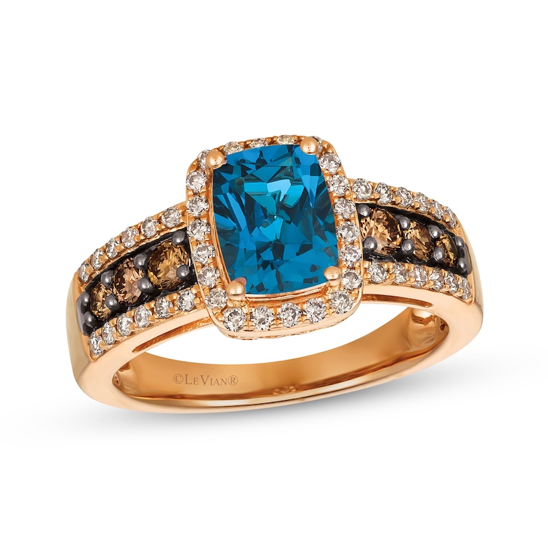 Main Image 1 of Le Vian Natural Blue Topaz Ring 5/8 ct tw Diamonds 14K Strawberry Gold