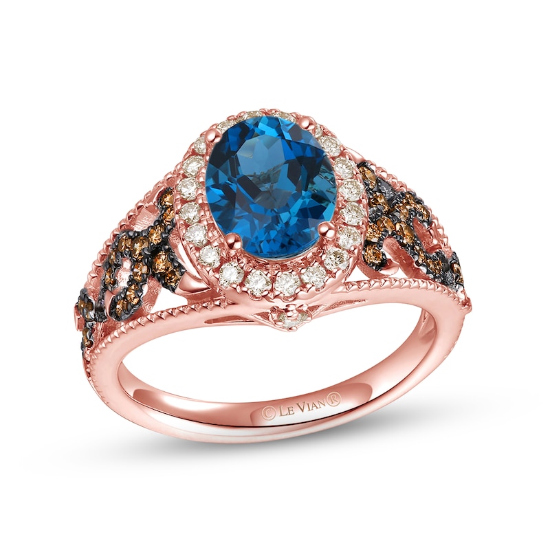 Main Image 1 of Le Vian Natural Blue Topaz Ring 1/2 ct tw Diamonds 14K Strawberry Gold