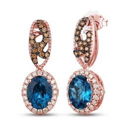 Le Vian Natural Blue Topaz Earrings 1/2 ct tw Diamonds 14K Strawberry Gold