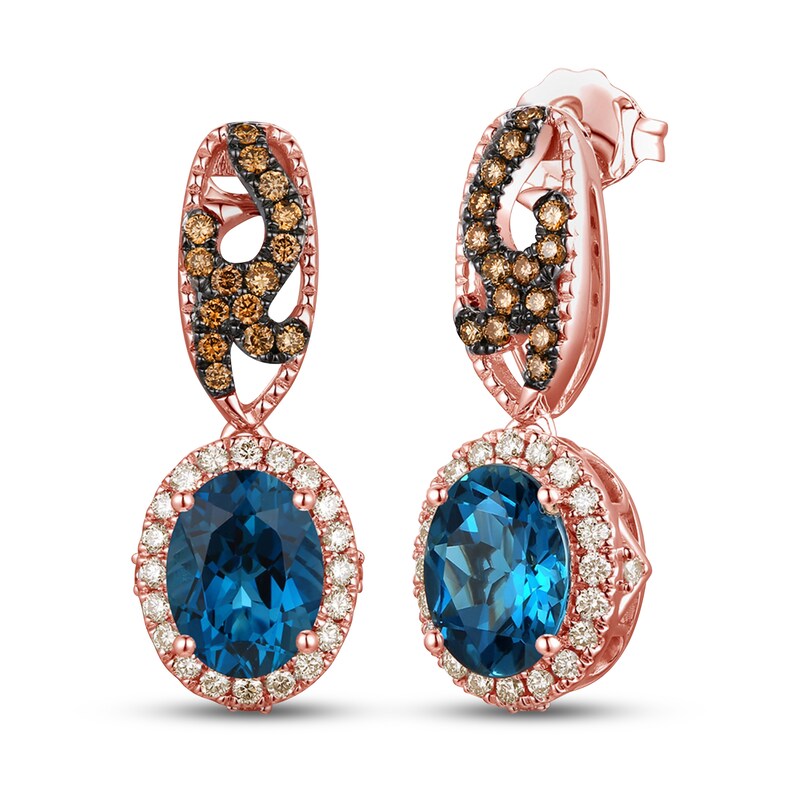 Main Image 1 of Le Vian Natural Blue Topaz Earrings 1/2 ct tw Diamonds 14K Strawberry Gold