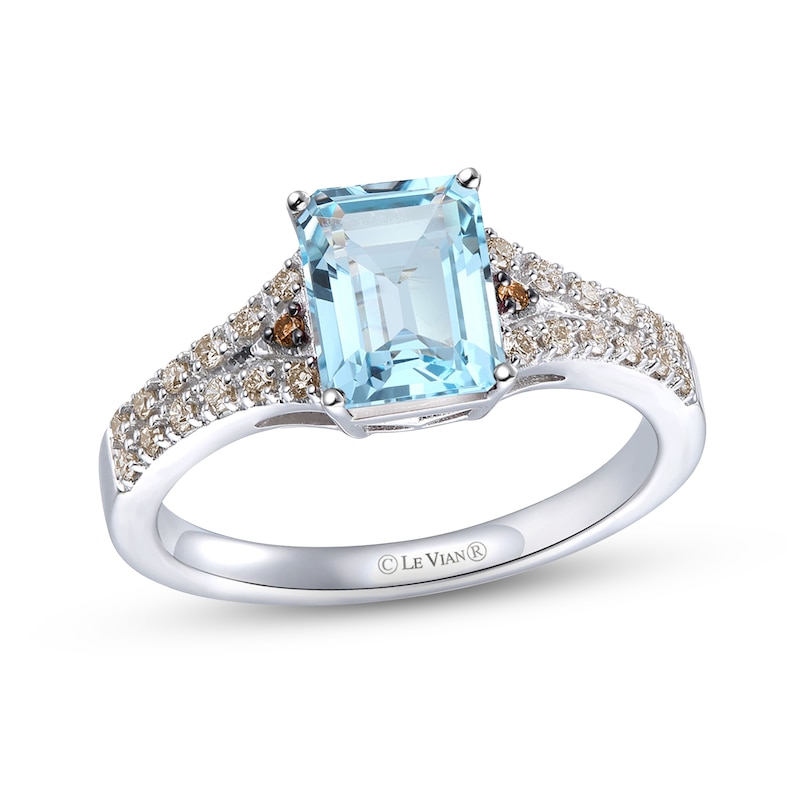 Main Image 1 of Le Vian Natural Aquamarine Ring 1/6 ct tw Diamonds 14K Vanilla Gold