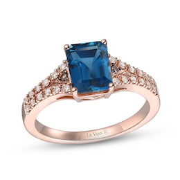Le Vian Natural Blue Topaz Ring 1/6 ct tw Diamonds 14K Strawberry Gold