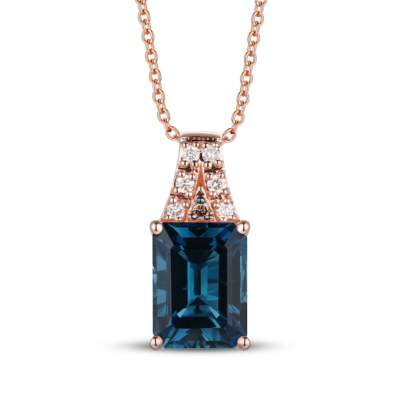 Le Vian Natural Blue Topaz Necklace 1/20 ct tw Diamonds 14K Strawberry Gold