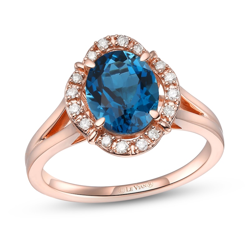 Main Image 1 of Le Vian Natural Blue Topaz Ring 1/6 ct tw Diamonds 14K Strawberry Gold