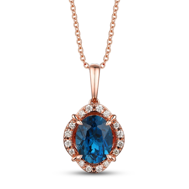 Main Image 1 of Le Vian Natural Blue Topaz Necklace 1/6 ct tw Diamonds 14K Strawberry Gold