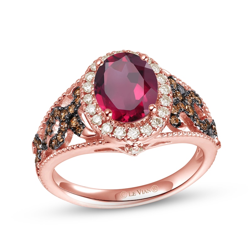 Main Image 1 of Le Vian Natural Rhodolite Garnet Ring 1/2 ct tw Diamonds 14K Strawberry Gold