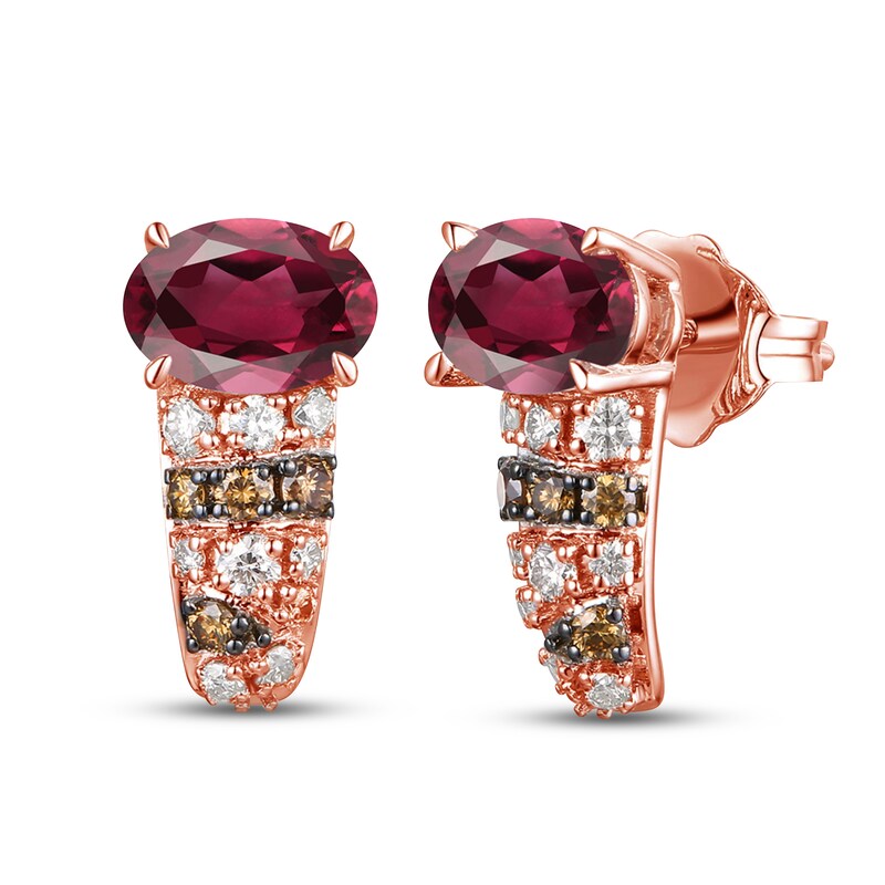 Main Image 1 of Le Vian Natural Rhodolite Garnet Earrings 1/4 ct tw Diamonds 14K Strawberry Gold