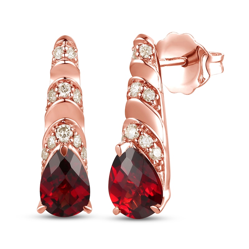 Main Image 1 of Le Vian Natural Rhodolite Garnet Earrings 1/8 ct tw Diamonds 14K Strawberry Gold