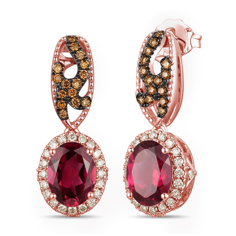 Main Image 1 of Le Vian Natural Rhodolite Garnet Earrings 1/2 ct tw Diamonds 14K Strawberry Gold