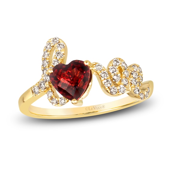Le Vian Natural Garnet Heart Ring 1/4 ct tw Diamonds 14K Honey Gold