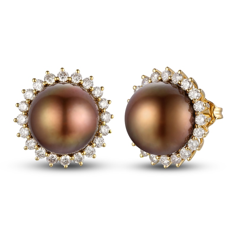Main Image 1 of Le Vian Chocolate Cultured Pearl Earrings 7/8 ct tw Diamonds 14K Honey Gold