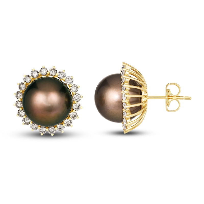 Main Image 3 of Le Vian Chocolate Cultured Pearl Earrings 7/8 ct tw Diamonds 14K Honey Gold