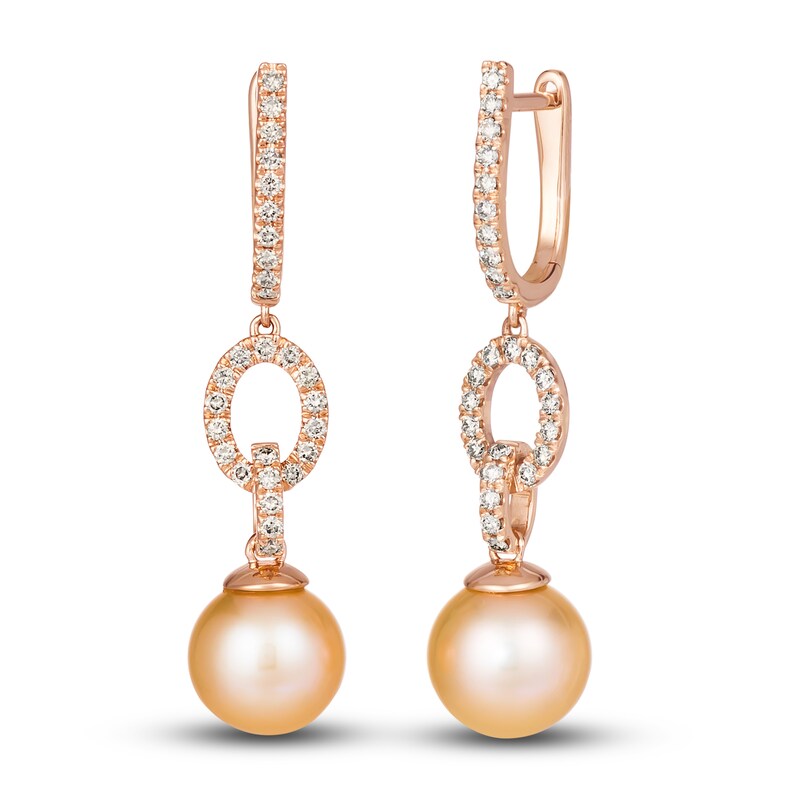 Main Image 1 of Le Vian Natural Pink Freshwater Cultured Pearl Earrings 1/2 ct tw Diamonds 14K Strawberry Gold