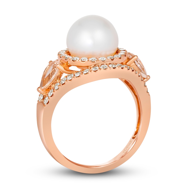 Main Image 3 of Le Vian Natural Morganite & Freshwater Cultured Pearl Ring 3/4 ct tw Diamonds 14K Strawberry Gold
