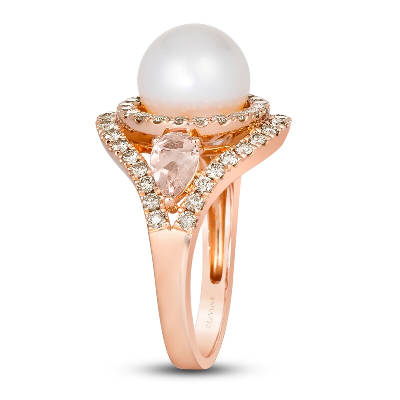 Main Image 4 of Le Vian Natural Morganite & Freshwater Cultured Pearl Ring 3/4 ct tw Diamonds 14K Strawberry Gold