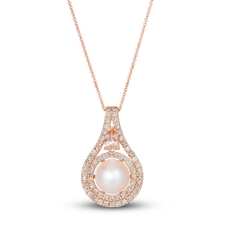 Main Image 1 of Le Vian Natural Morganite & Freshwater Cultured Pearl Necklace 7/8 ct tw Diamonds 14K Strawberry Gold