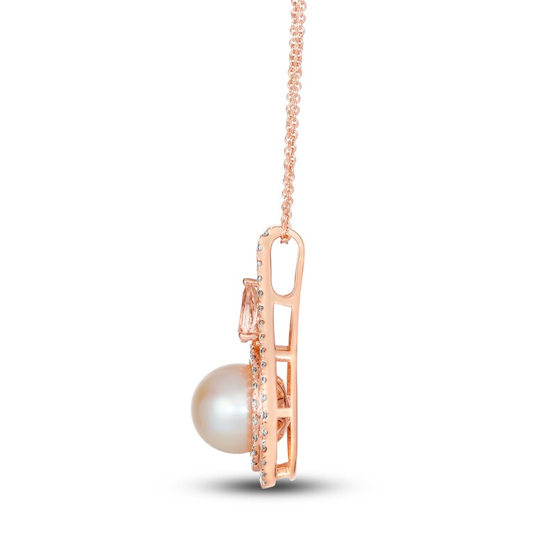 Main Image 2 of Le Vian Natural Morganite & Freshwater Cultured Pearl Necklace 7/8 ct tw Diamonds 14K Strawberry Gold