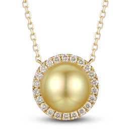 Le Vian Cultured South Sea Pearl Necklace 1/3 ct tw Diamonds 14K Honey Gold