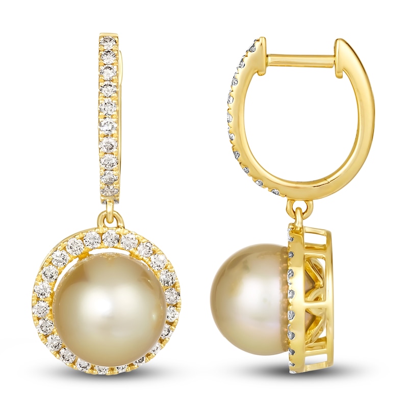 Main Image 2 of Le Vian South Sea Cultured Pearl Earrings 7/8 ct tw Diamonds 14K Honey Gold