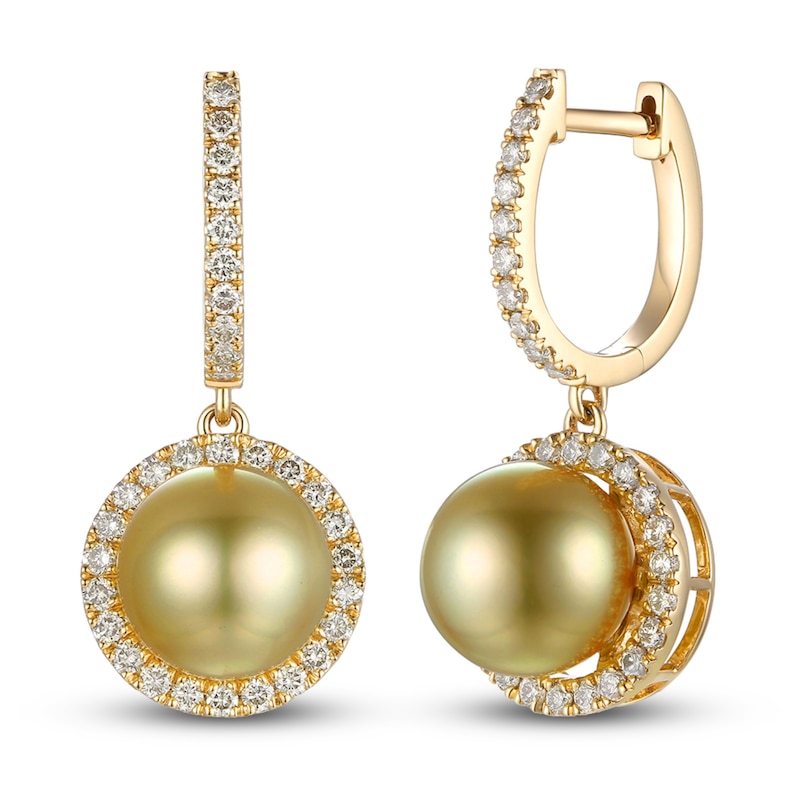 Le Vian South Sea Cultured Pearl Earrings 7/8 ct tw Diamonds 14K Honey Gold
